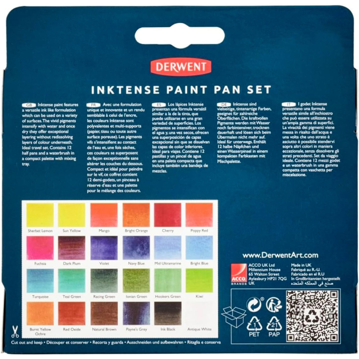 Encre aquarellable Inktense 24 demi-godets - Derwent - Rougier et Plé