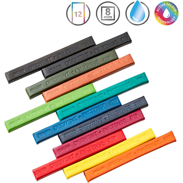 Carré d'encre aquarellable Inktense Block Boîte métal 12 pcs - Derwent - Rougier et Plé