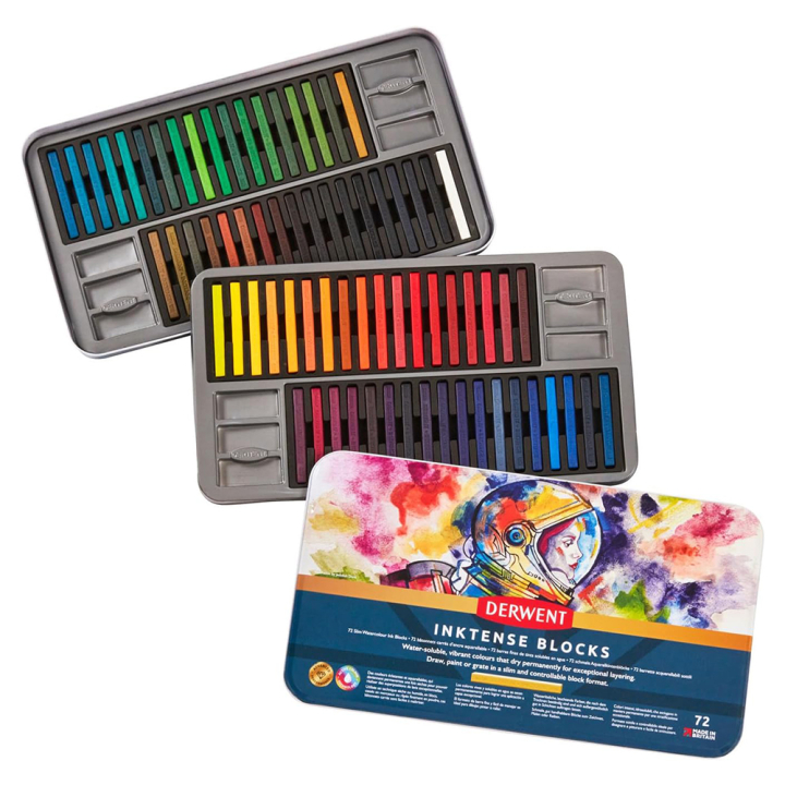 Carré d'encre aquarellable Inktense Block Boîte métal 72 pcs - Derwent - Rougier et Plé