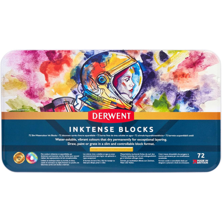 Carré d'encre aquarellable Inktense Block Boîte métal 72 pcs - Derwent - Rougier et Plé