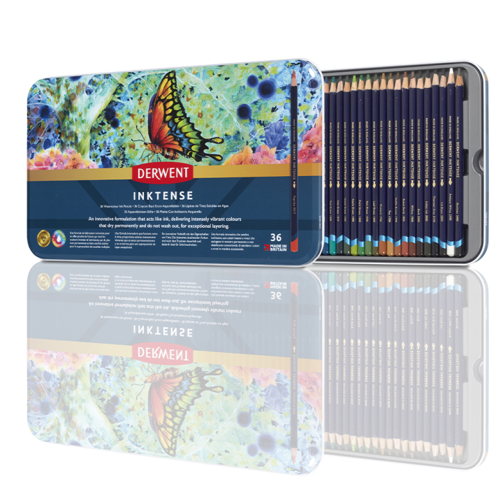 Crayon d'encre aquarellable Inktense Boîte métal 36 pcs - Derwent - Rougier et Plé