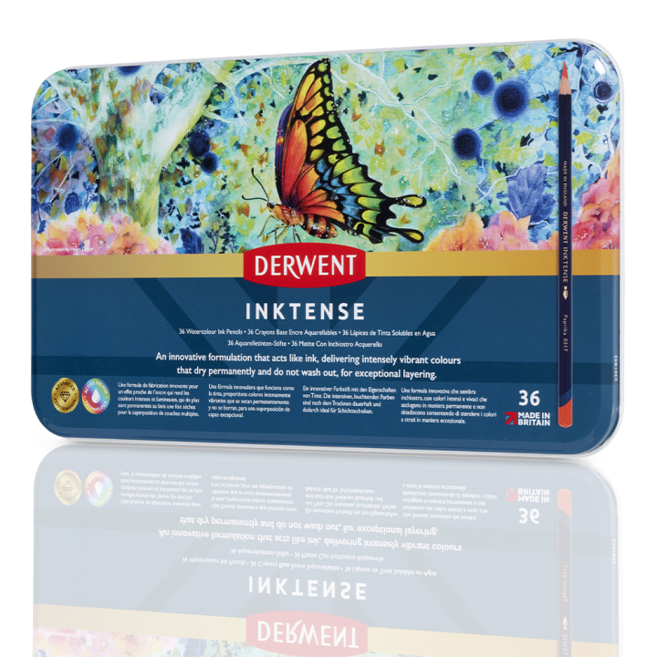 Crayon d'encre aquarellable Inktense Boîte métal 36 pcs - Derwent - Rougier et Plé