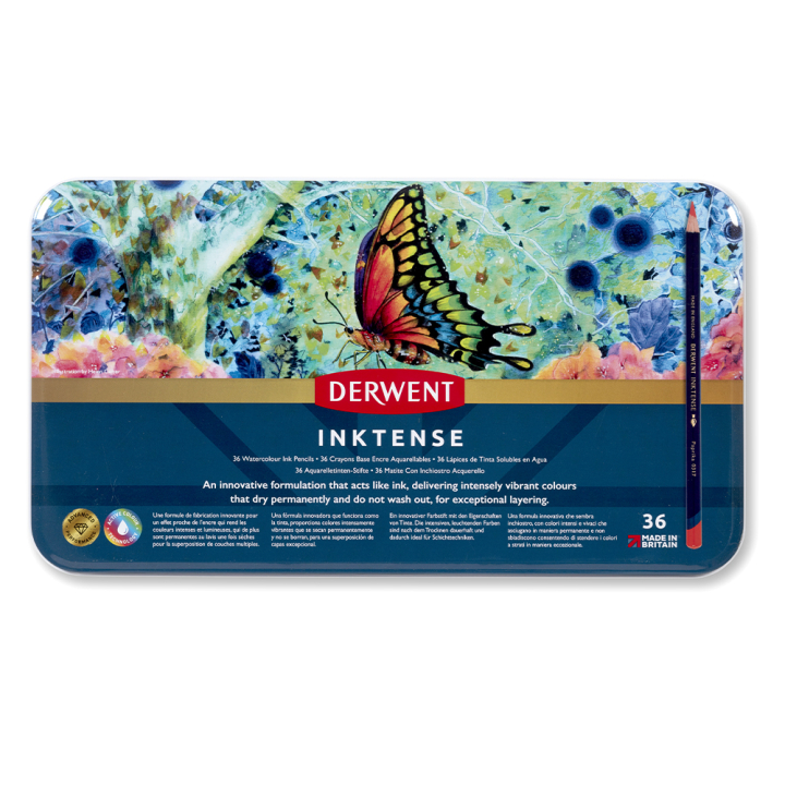 Crayon d'encre aquarellable Inktense Boîte métal 36 pcs - Derwent - Rougier et Plé