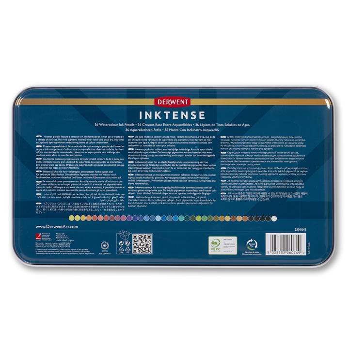 Crayon d'encre aquarellable Inktense Boîte métal 36 pcs - Derwent - Rougier et Plé