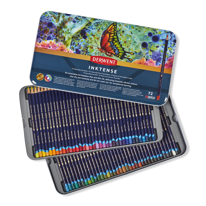 Crayon d'encre aquarellable Inktense Boîte métal 72 pcs - Derwent - Rougier et Plé