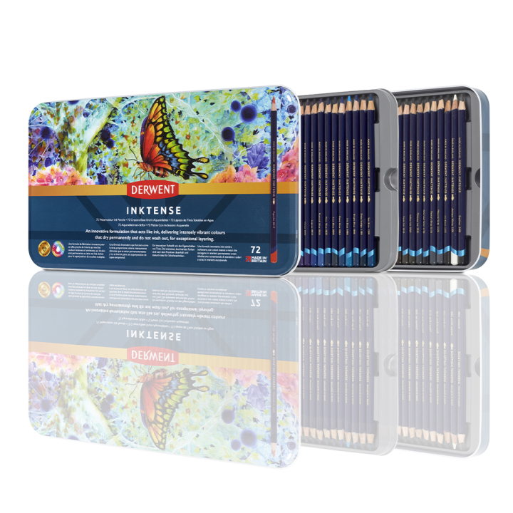 Crayon d'encre aquarellable Inktense Boîte métal 72 pcs - Derwent - Rougier et Plé