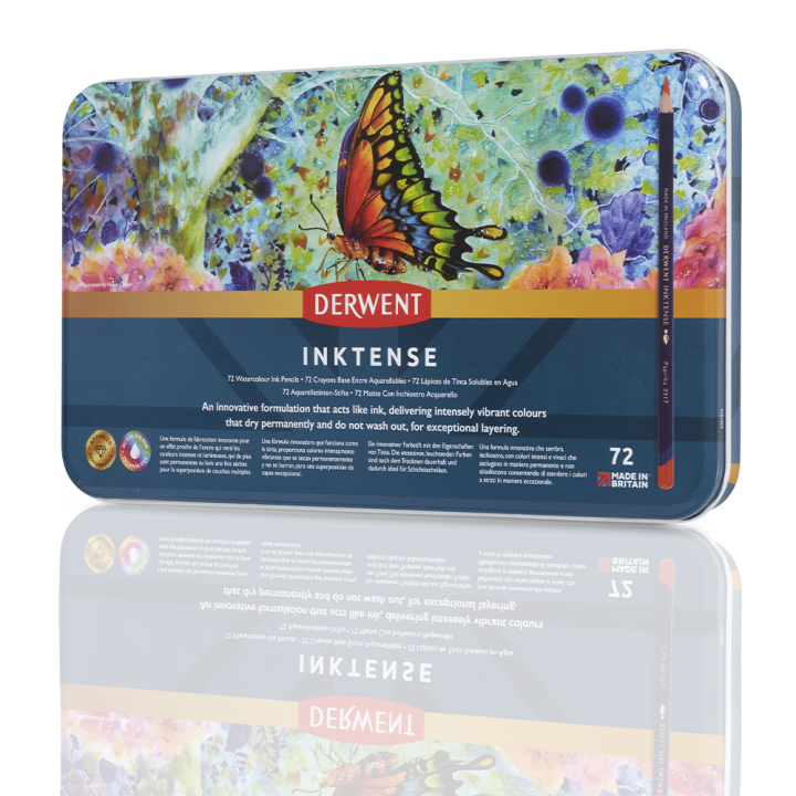 Crayon d'encre aquarellable Inktense Boîte métal 72 pcs - Derwent - Rougier et Plé