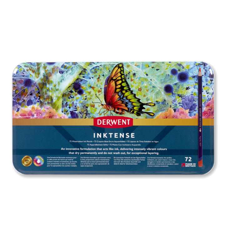 Crayon d'encre aquarellable Inktense Boîte métal 72 pcs - Derwent - Rougier et Plé