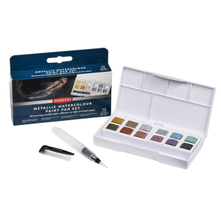 Couleurs aquarellables Metallic 12 demi-godets - Derwent - Rougier et Plé