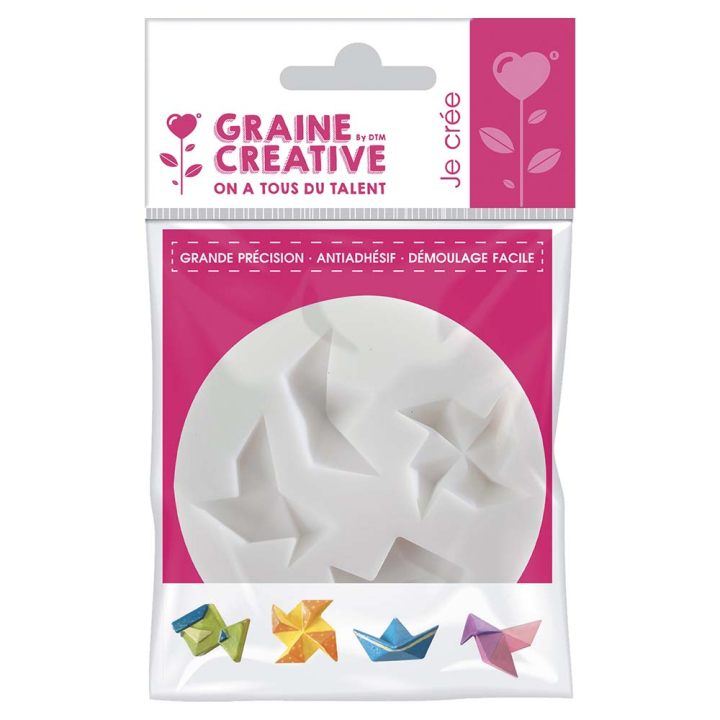 Moule en silicone thème origami - 4 formes - diam. 7 cm - Graine Créative - Rougier et Plé