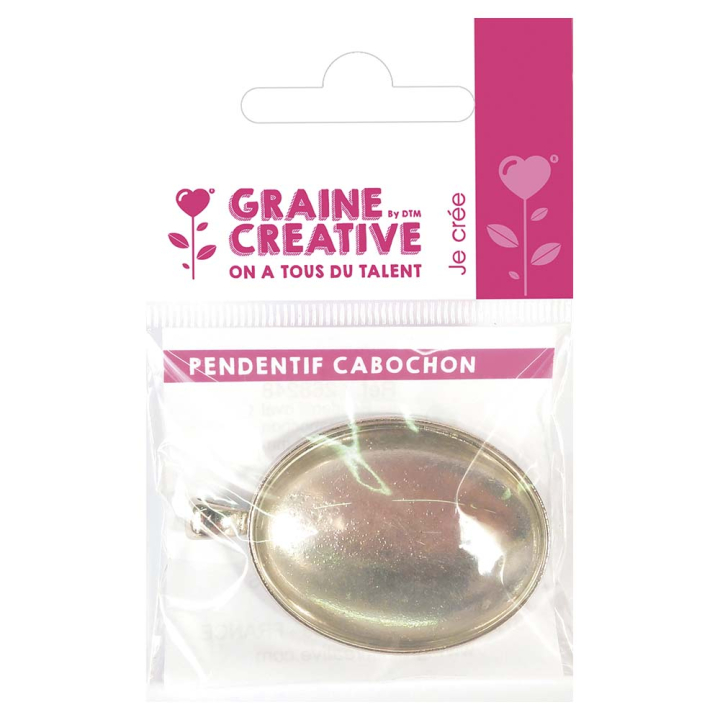 Pendentif Ovale Argenté avec cabochon - 33 x 43 mm - Graine Créative - Rougier et Plé