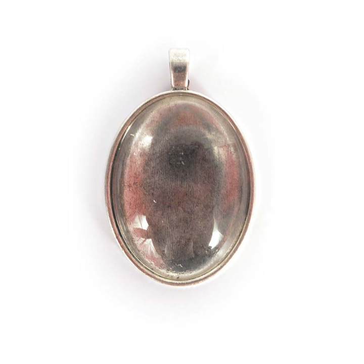 Pendentif Ovale Argenté avec cabochon - 33 x 43 mm - Graine Créative - Rougier et Plé
