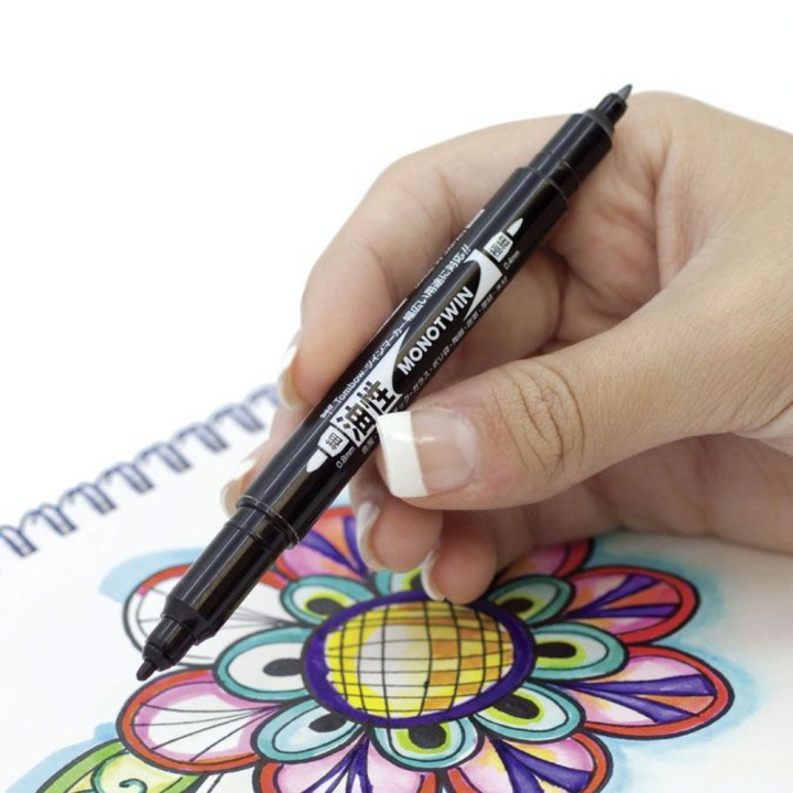 Feutre permanent MONO Twin base Huile Double pointe Noir - Tombow - Rougier et Plé