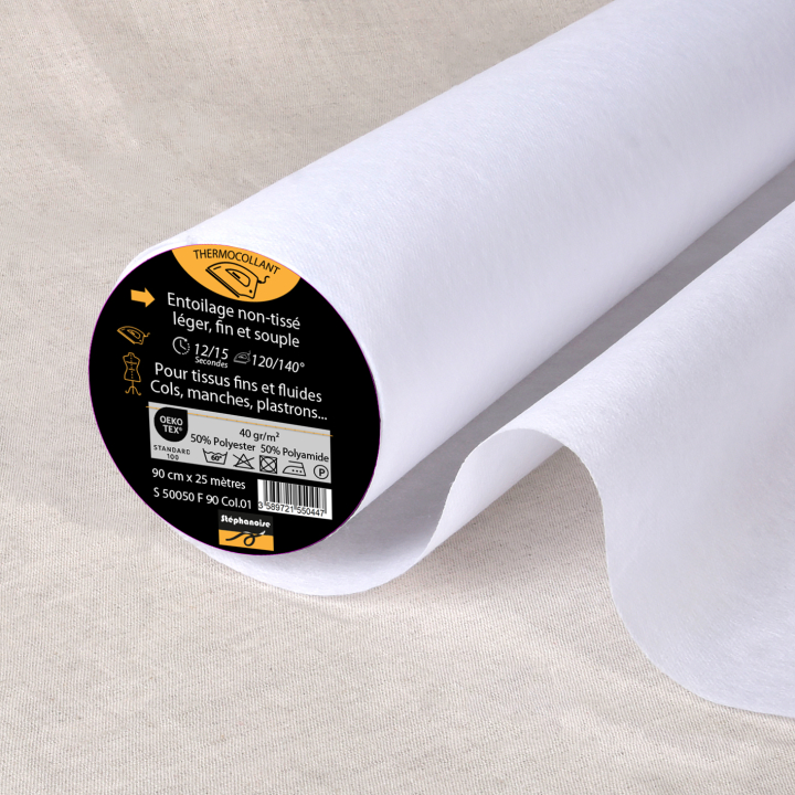 Toile blanche thermocollante non-tissée 40gr/m² - Vendu au mètre - Stéphanoise & Médiac - Rougier et Plé