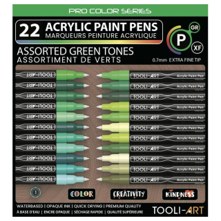 Feutre acrylique Pro color Set Vert 0,7 mm 22 pcs - Tooli-Art - Rougier et Plé