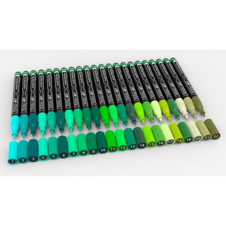 Feutre acrylique Pro color Set Vert 0,7 mm 22 pcs - Tooli-Art - Rougier et Plé