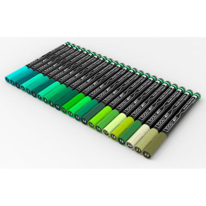 Feutre acrylique Pro color Set Vert 0,7 mm 22 pcs - Tooli-Art - Rougier et Plé