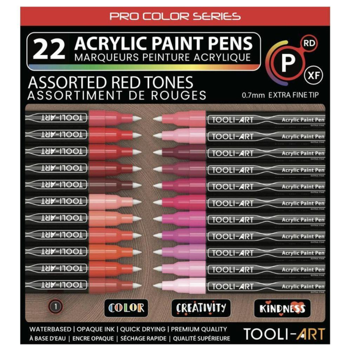 Feutre acrylique Pro color Set Rouge 0,7 mm 22 pcs - Tooli-Art - Rougier et Plé