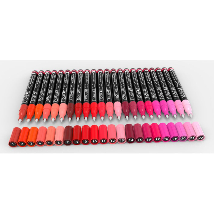 Feutre acrylique Pro color Set Rouge 0,7 mm 22 pcs - Tooli-Art - Rougier et Plé