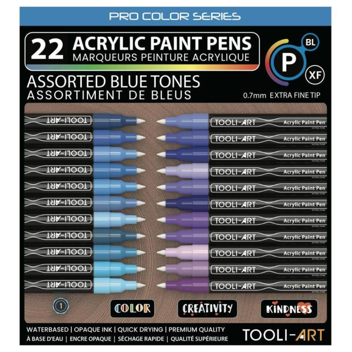 Feutre acrylique Pro color Set Bleu 0,7 mm 22 pcs - Tooli-Art - Rougier et Plé