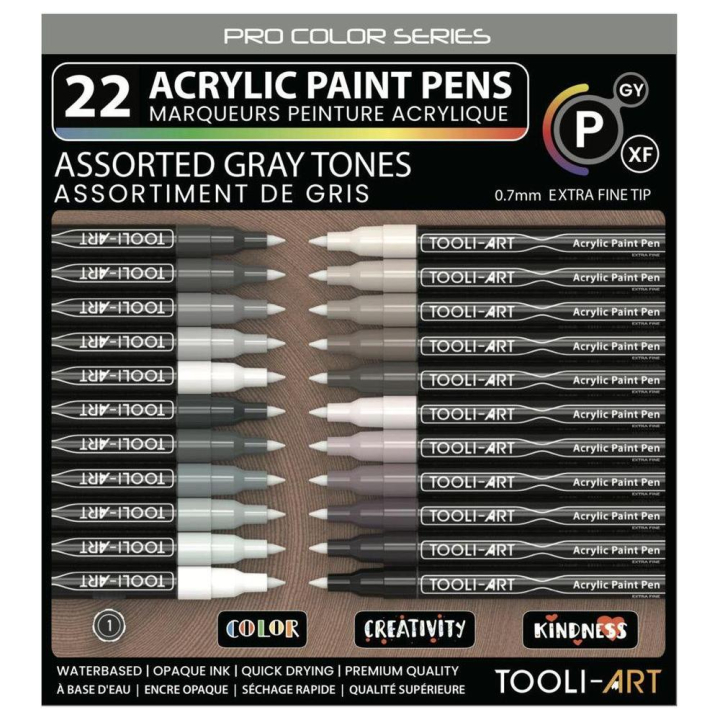 Feutre acrylique Pro color Set Gris 0,7 mm 22 pcs - Tooli-Art - Rougier et Plé