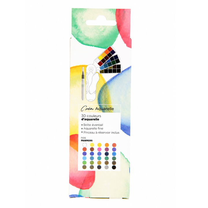 Aquarelle éventail chromatique 30 couleurs + pinceau - Rougier&Plé - Rougier et Plé