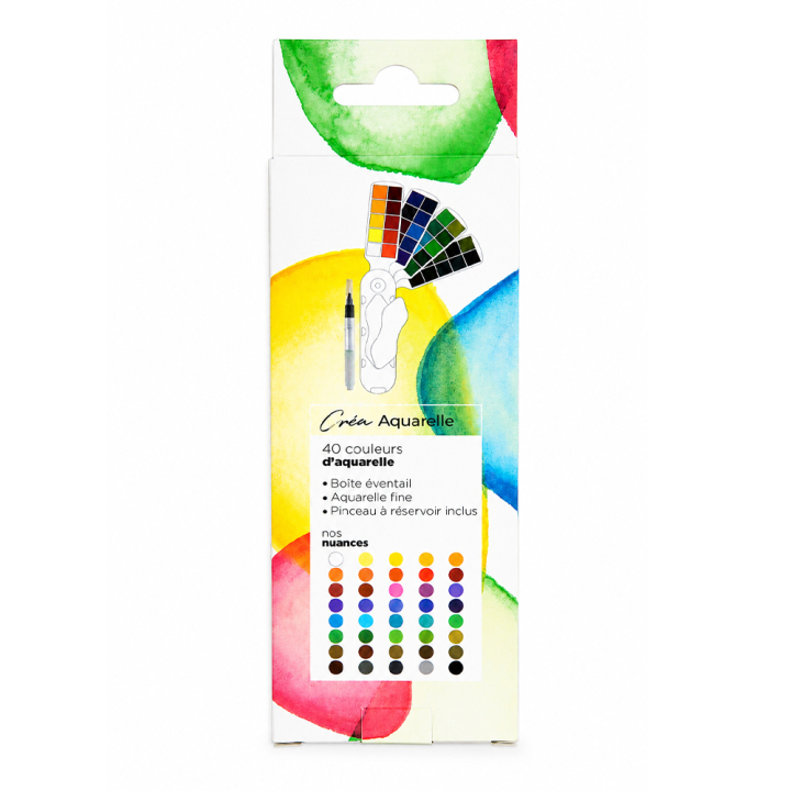 Aquarelle éventail chromatique 40 couleurs + pinceau - Rougier&Plé - Rougier et Plé