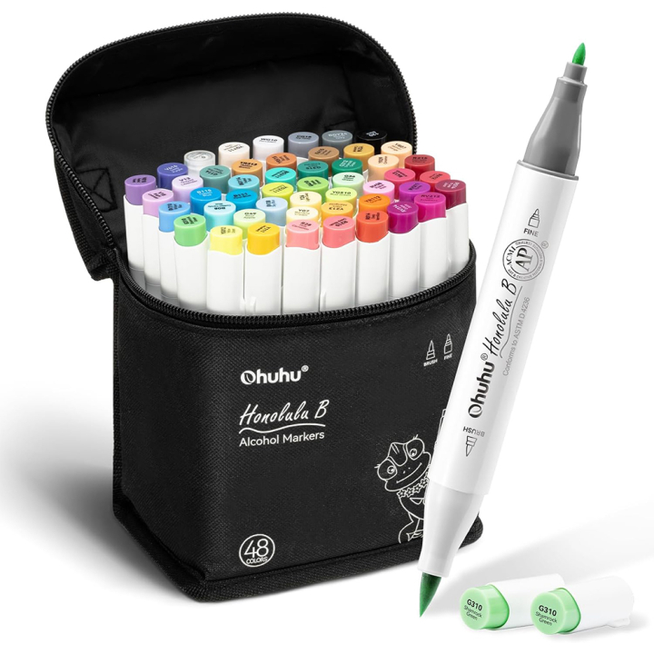 Feutre à alcool Honolulu B double pointe Brush et fine 48 pcs - Ohuhu - Rougier et Plé