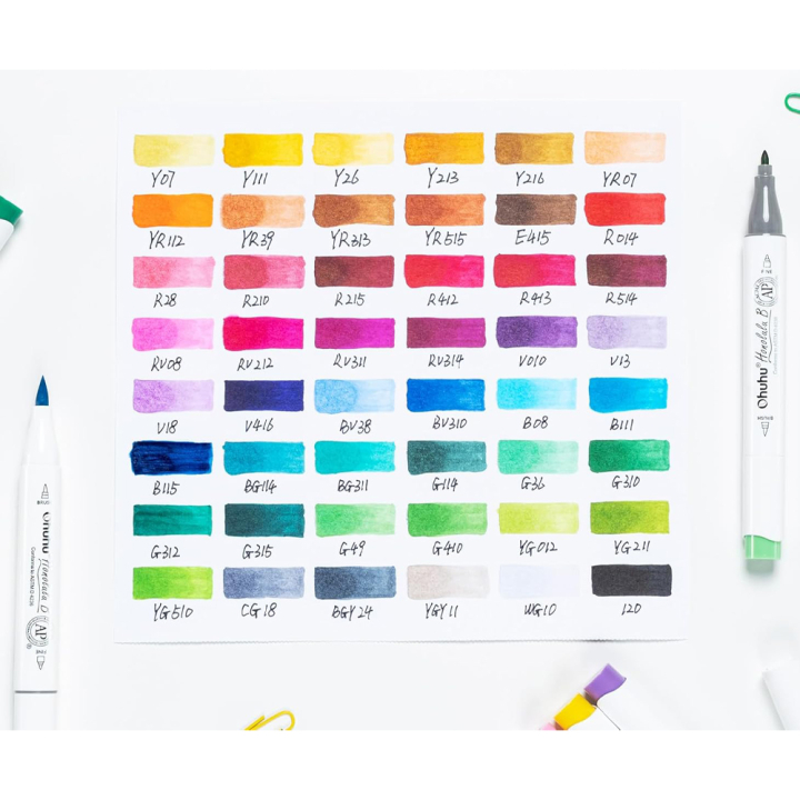 Feutre à alcool Honolulu B double pointe Brush et fine 48 pcs - Ohuhu - Rougier et Plé