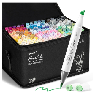 Feutre à alcool Honolulu double pointe Brush et biseau 168 pcs - Ohuhu - Rougier et Plé