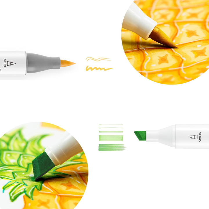 Feutre à alcool Honolulu double pointe Brush et biseau 168 pcs - Ohuhu - Rougier et Plé