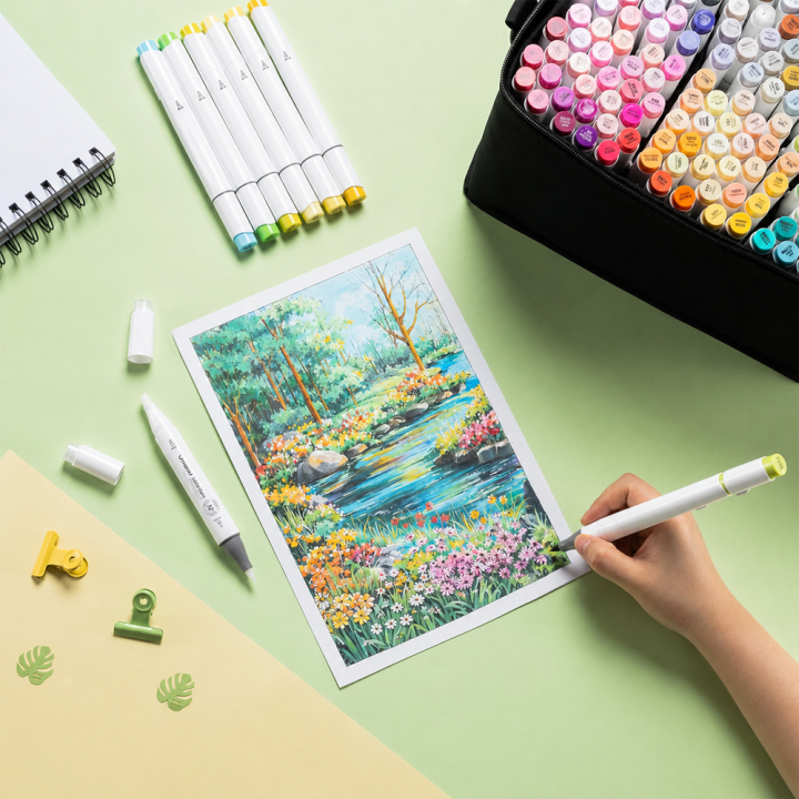 Feutre à alcool Honolulu double pointe Brush et biseau 168 pcs - Ohuhu - Rougier et Plé
