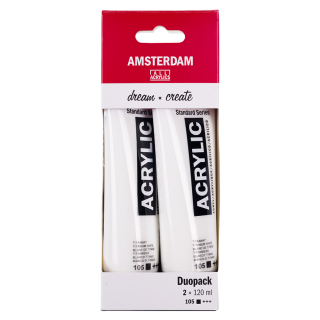 Peinture acrylique 2 x 120 ml Duo pack Blanc de titane - Amsterdam - Rougier et Plé