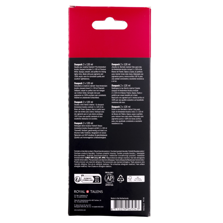 Peinture acrylique 2 x 120 ml Duo pack Blanc de titane - Amsterdam - Rougier et Plé