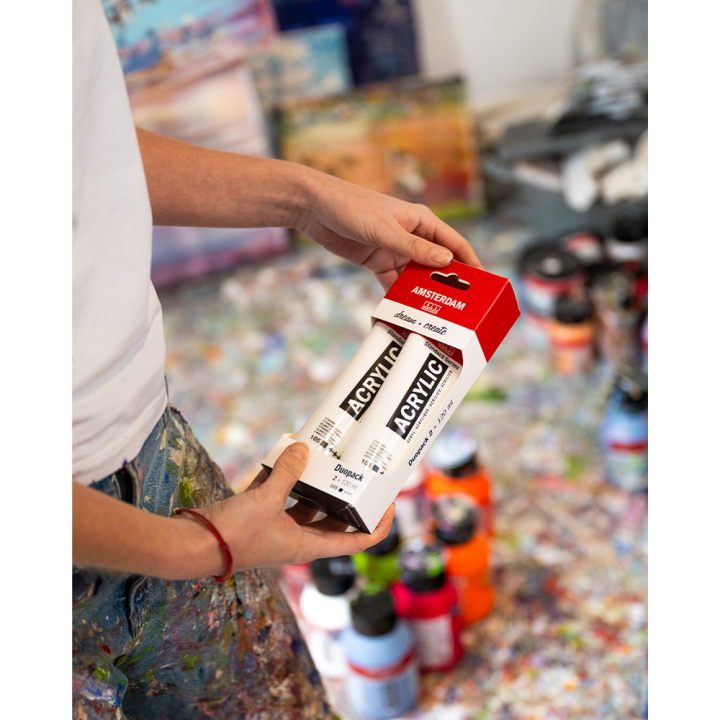 Peinture acrylique 2 x 120 ml Duo pack Blanc de titane - Amsterdam - Rougier et Plé