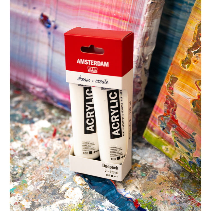 Peinture acrylique 2 x 120 ml Duo pack Blanc de titane - Amsterdam - Rougier et Plé