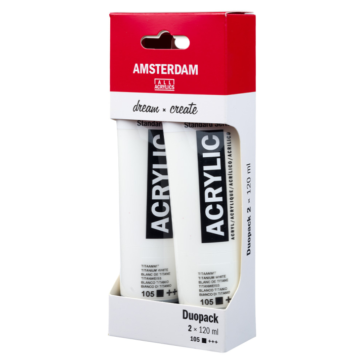 Peinture acrylique 2 x 120 ml Duo pack Blanc de titane - Amsterdam - Rougier et Plé
