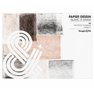 Papier dessin blanc à grain 224 g/m² Pochette de 12 feuilles - Rougier&Plé - Rougier et Plé