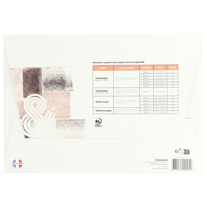 Papier dessin blanc à grain 224 g/m² Pochette de 12 feuilles - Rougier&Plé - Rougier et Plé