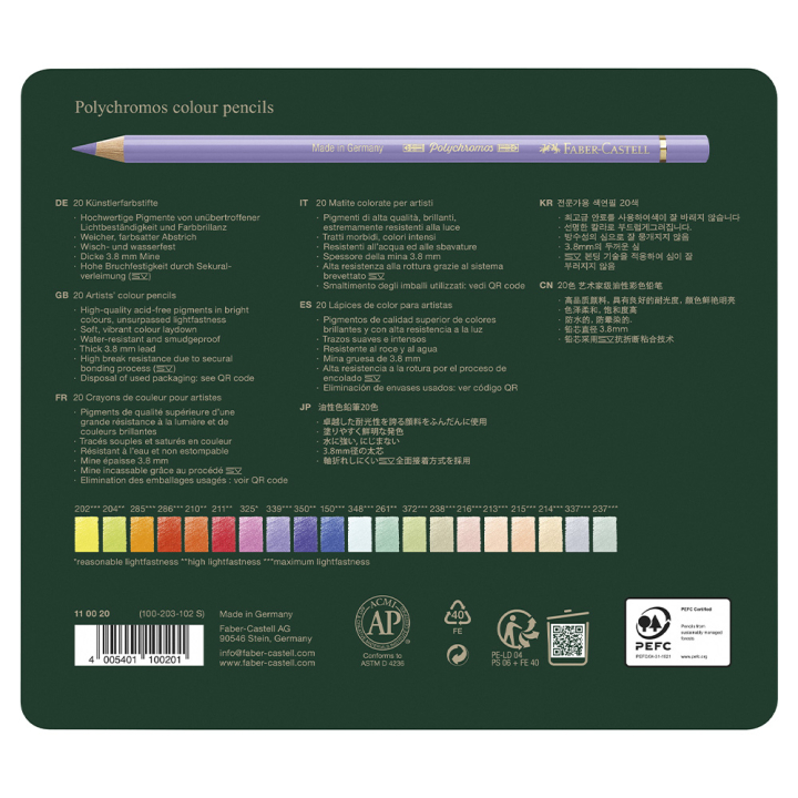 Boîte métal de 20 crayons de couleurs Polychromos - Faber-Castell - Rougier et Plé