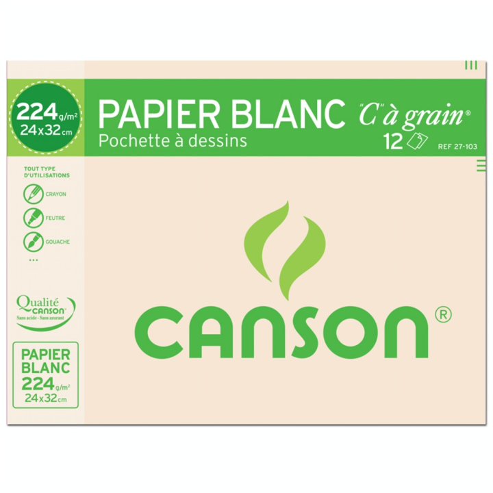Canson C à GRAIN, Grain Fin 224g/m², pochette - Canson - Rougier et Plé