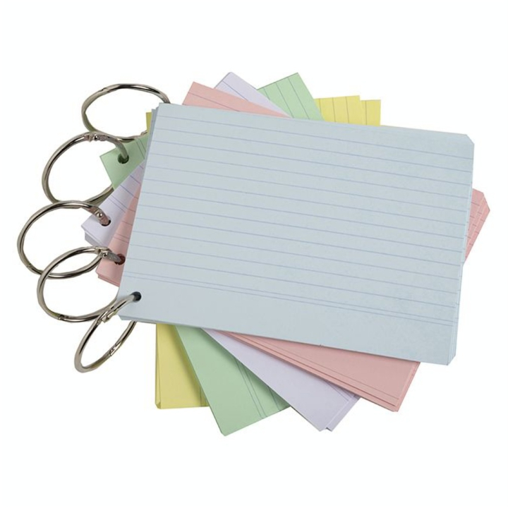 Paquet de 50 Flashcards sous film + anneau Bristol ligné perforé A6 - Exacompta - Rougier et Plé