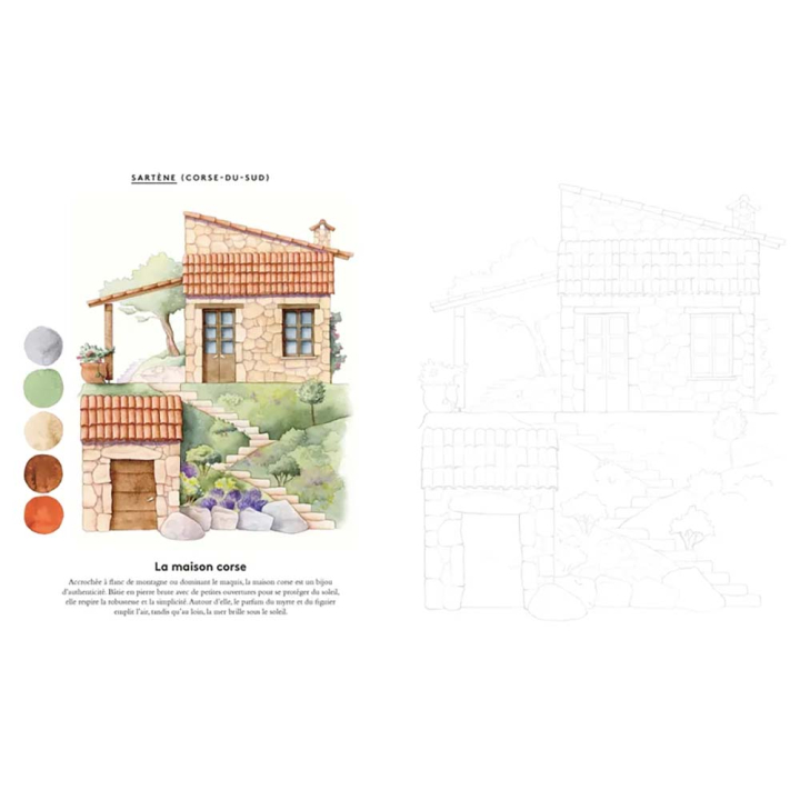 Coloriage aquarelle Jolies maisons de France 22 planches à peindre ou à colorier - Marabout - Rougier et Plé