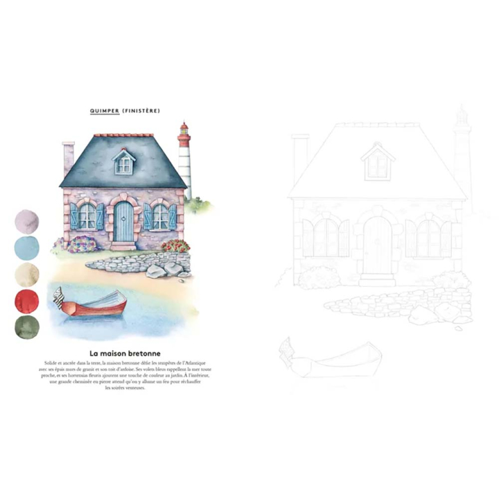 Coloriage aquarelle Jolies maisons de France 22 planches à peindre ou à colorier - Marabout - Rougier et Plé