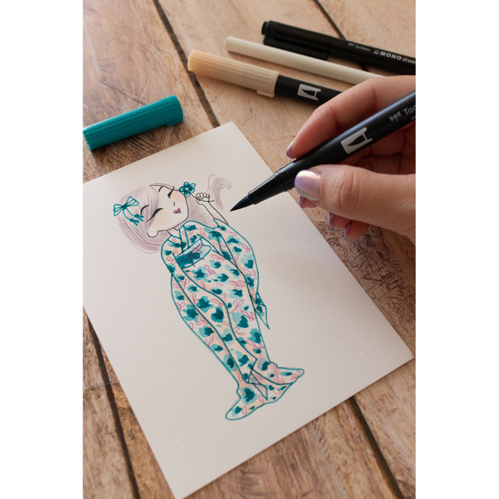 Set de dessin Miss Kimono 4 pcs + feuilles A6 - Tombow - Rougier et Plé