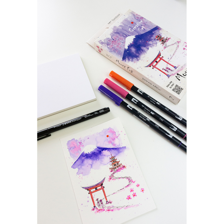 Set de dessin Japon Mont Fuji 4 pcs + feuilles A6 - Tombow - Rougier et Plé