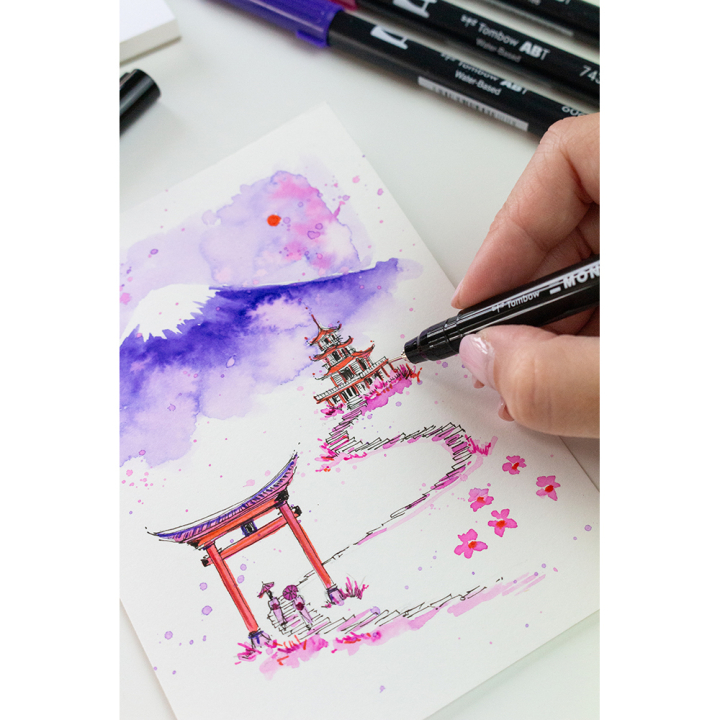 Set de dessin Japon Mont Fuji 4 pcs + feuilles A6 - Tombow - Rougier et Plé