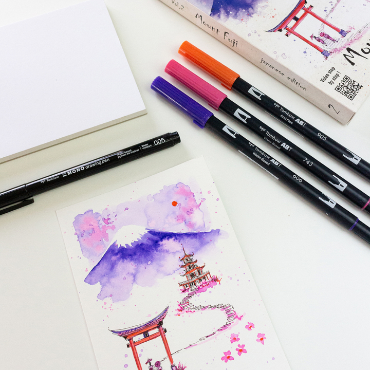 Set de dessin Japon Mont Fuji 4 pcs + feuilles A6 - Tombow - Rougier et Plé