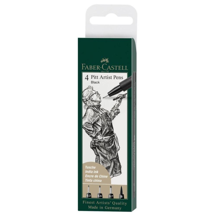 Feutre technique à pointe calibrée Pitt pochette de 4 tailles noir - Faber-Castell - Rougier et Plé