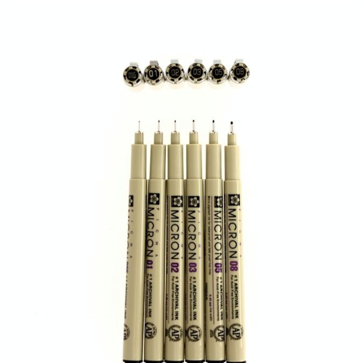 Feutres techniques à pointe calibrée Pigma Micron pochette de 6 tailles - Sakura - Rougier et Plé
